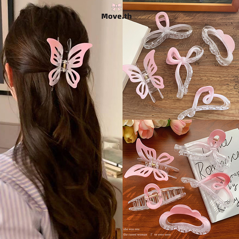 ในไทย-พร้อมส่ง กิ๊บหนีบผมใหญ่ รูปผีเสื้อ ประดับโบว์ สีชมพูไล่โทนสี หวาน สไตล์เกาหลี แฟชั่นสําหรับผู้หญิง สําหรับมัดผมหาง