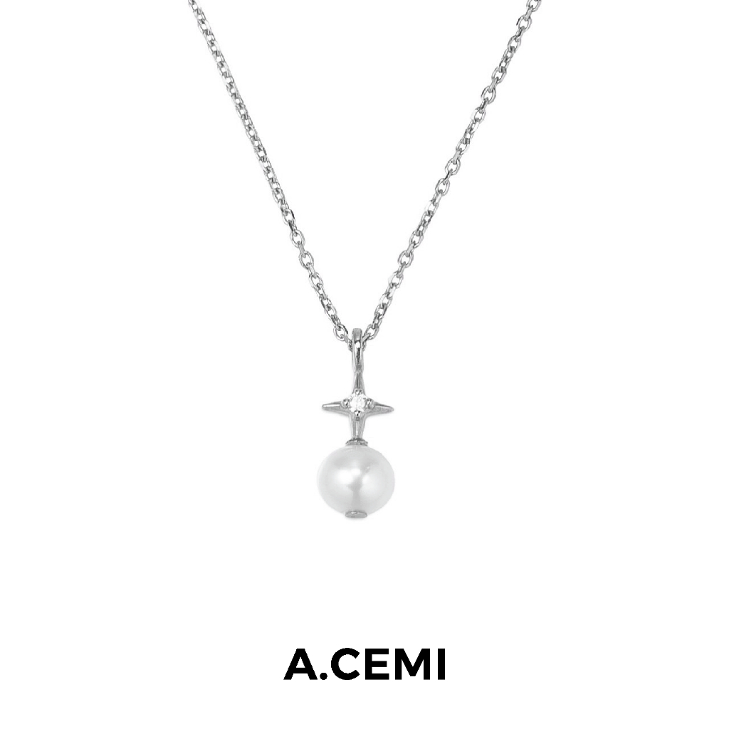 A.CEMI Lumine Star Pearl Necklace ต่างหูไข่มุกแท้ เงินแท้ชุบทอง 18k