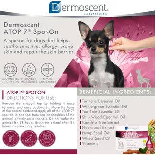 ATOP 7 Spot-On 🐶🐱 (Dermoscent) นํ้ามันบำรุงผิวชนิดหยดหลัง สำหรับโรคภูมิแพ้ผิวหนัง ลดคัน ในสุนัขและแมว
