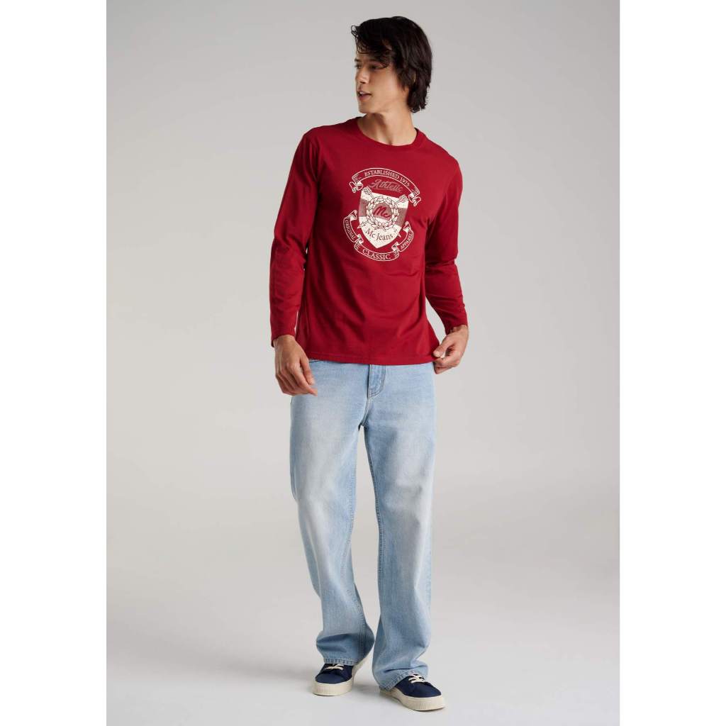 Mc jeans เสื้อยืดแขนสั้นผู้ชาย คอกลม สีแดง MTTZ796