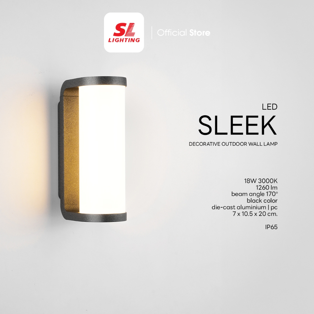 SL LIGHTING | Outdoor Wall Lamp โคมไฟติดผนังภายนอก LED 18W 3000K (แสงวอร์ม)  รุ่น SLEEK-18W30K-BK