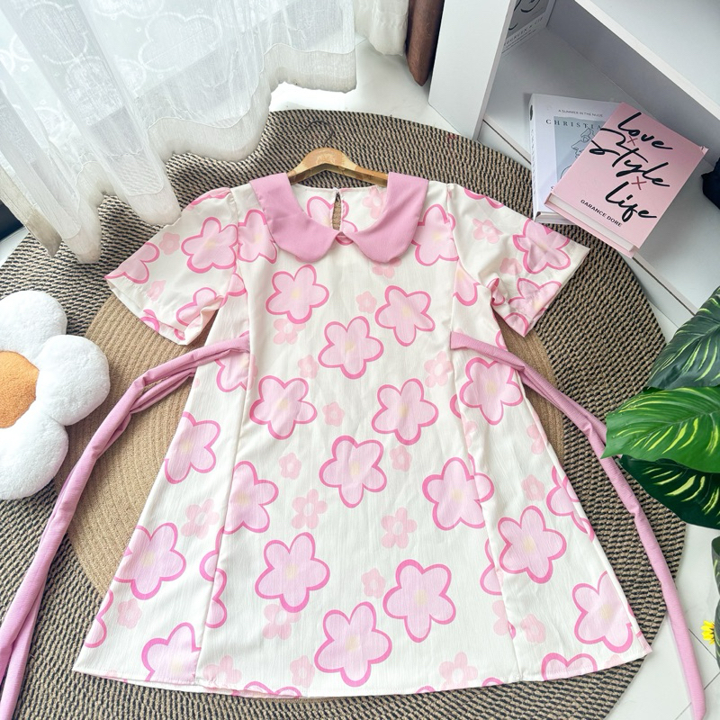 Dress คอบัวโบว์ข้างทรงปล่อยใส่สบาย ( V-9 ) - รูปที่ 5