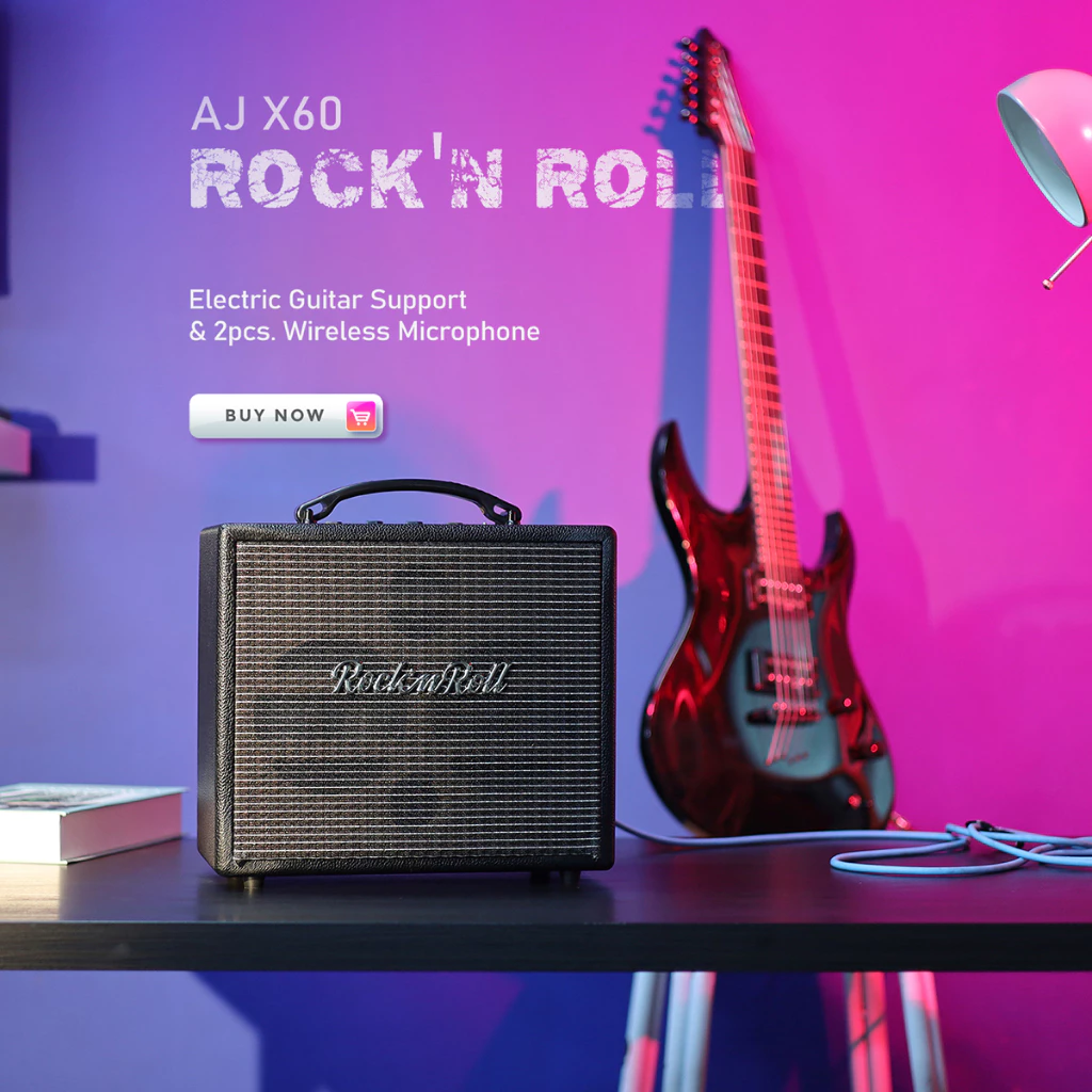 AJ ลำโพงบลูทูธ รุ่น X60 Super Bass ไมค์ลอย 2 ตัว มีช่องเสียบกีตาร์ สไตล์เรโทร 80 วัตต์ ประกัน 1 ปี thumbnail 3