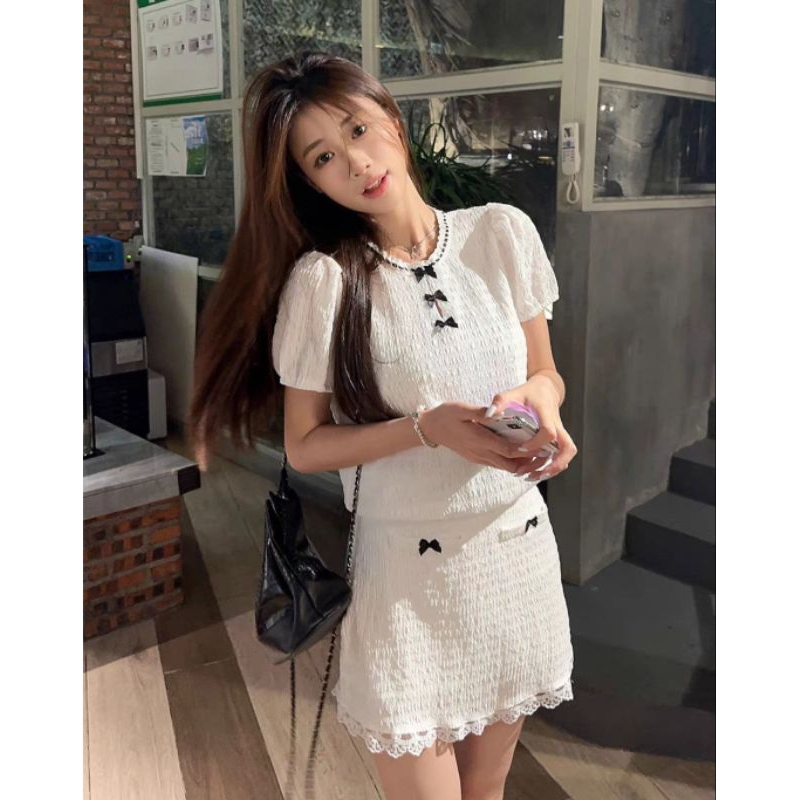 ชุดเซ็ทคุณหนู นำเข้าสไตล์เกาหลี เสื้อ+กระโปรง ซับในทั้ง ชุด