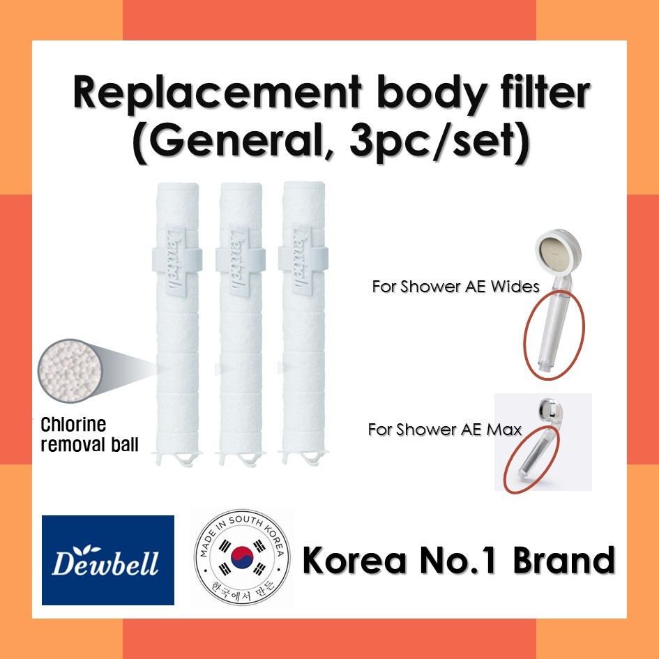 DEWBELL-ไส้ด้ามกรองรีฟิลรุ่นธรรมดา "Showe-Ae"(1 ชุด มี 3 ชิ้น)แผ่นกรองคาร์บอนผลิตในเกาหลี ขจัดสิ่งเจือปน ขจัดคลอรีน(15)