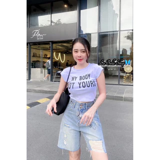 เสื้อครอปสั้นเอวลอย ผ้ายืดพิมพ์ลายเก๋ๆ ทรงสวยดูดี ใส่สบาย