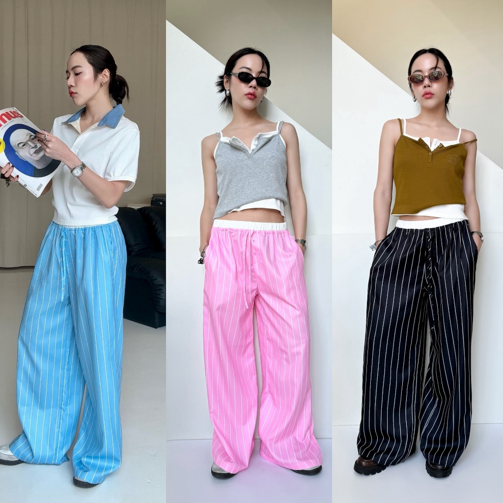 Akkara Studio - My bae stripe pant  กางเกงขายาวผ้าพิมพ์รายริ้ว