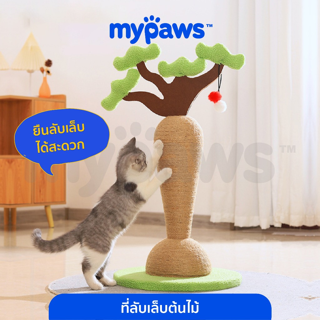 [ MYP18NV]My Paws ของเล่นแมว ที่ลับเล็บแมว ยืนลับเล็บได้ มีปอมๆให้ ทำมาจากเชือกป่าน