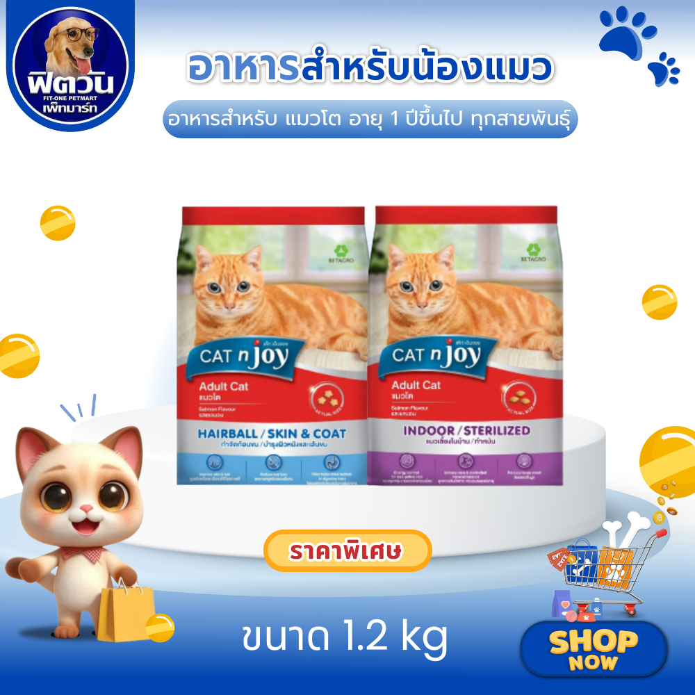 Catnjoy อาหารเม็ดสำหรับโตทุกสายพันธุ์ ขนาด 1.2 กิโลกรัม{อาหารแมวเม็ด}
