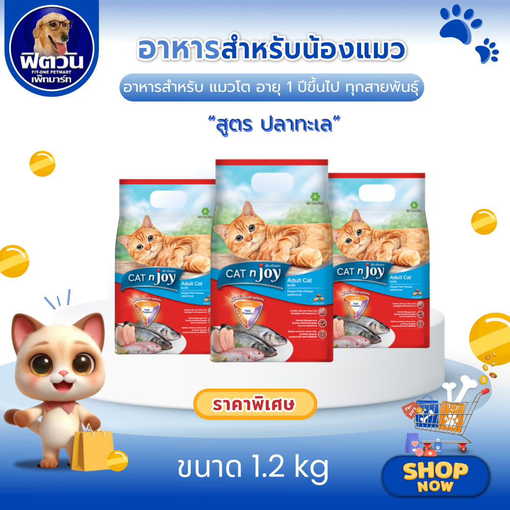 Catnjoy อาหารแมวโต รสปลาทะเล 1.20 กิโลกรัม{อาหารแมวเม็ด}