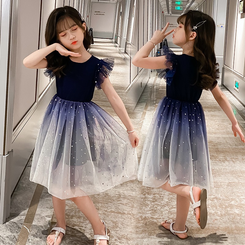 PRINCESS KESLI กระโปรงสีฟ้า ชุดเดรสเจ้าหญิงเดรสปาร์ตี้วันเกิดแฟชั่นเด็กหญิง วันแม่ 1-9 ปี