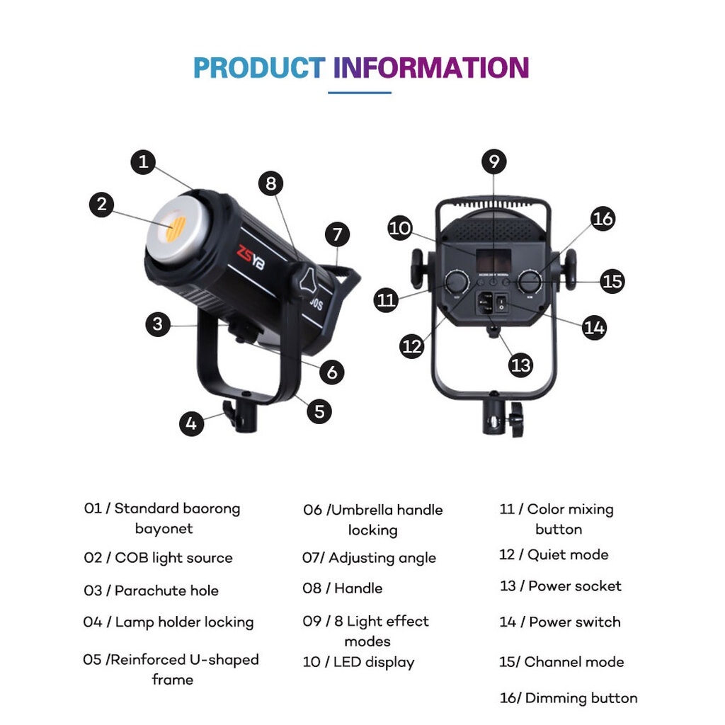 ZSYB Y300S ไฟสตูดิโอ 300W LED Video Light ปรับแสงได้ 2 สี Bi-Color 3200-5600K
