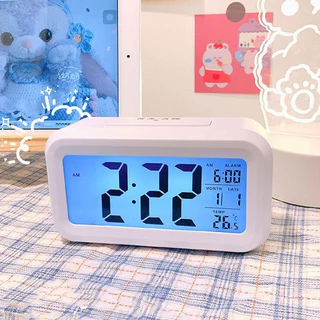 นาฬิกาดิจิตอล ฟรีสติ๊กเกอร์ LCD Clock นาฬิกาปลุก นาฬิกาเรื่องเเสง ตั้งโต๊ะ เรืองแสง สีขาว