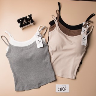 zh-forever.3332 เสื้อสายเดี่ยวผ้าฝ้าย บราสายเดี่ยวฟองน้ำในตั…