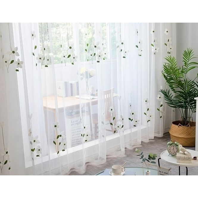 แนะนำ ผ้าม่าน ผ้าม่านโปร่งแสง สไตล์มินิมอล ม่านหน้าต่าง ประตู ลายใบไม้รุ่นใหม่ (แบบตาไก่) ราคาพิเศษ มีเก็บเงินปลายทาง