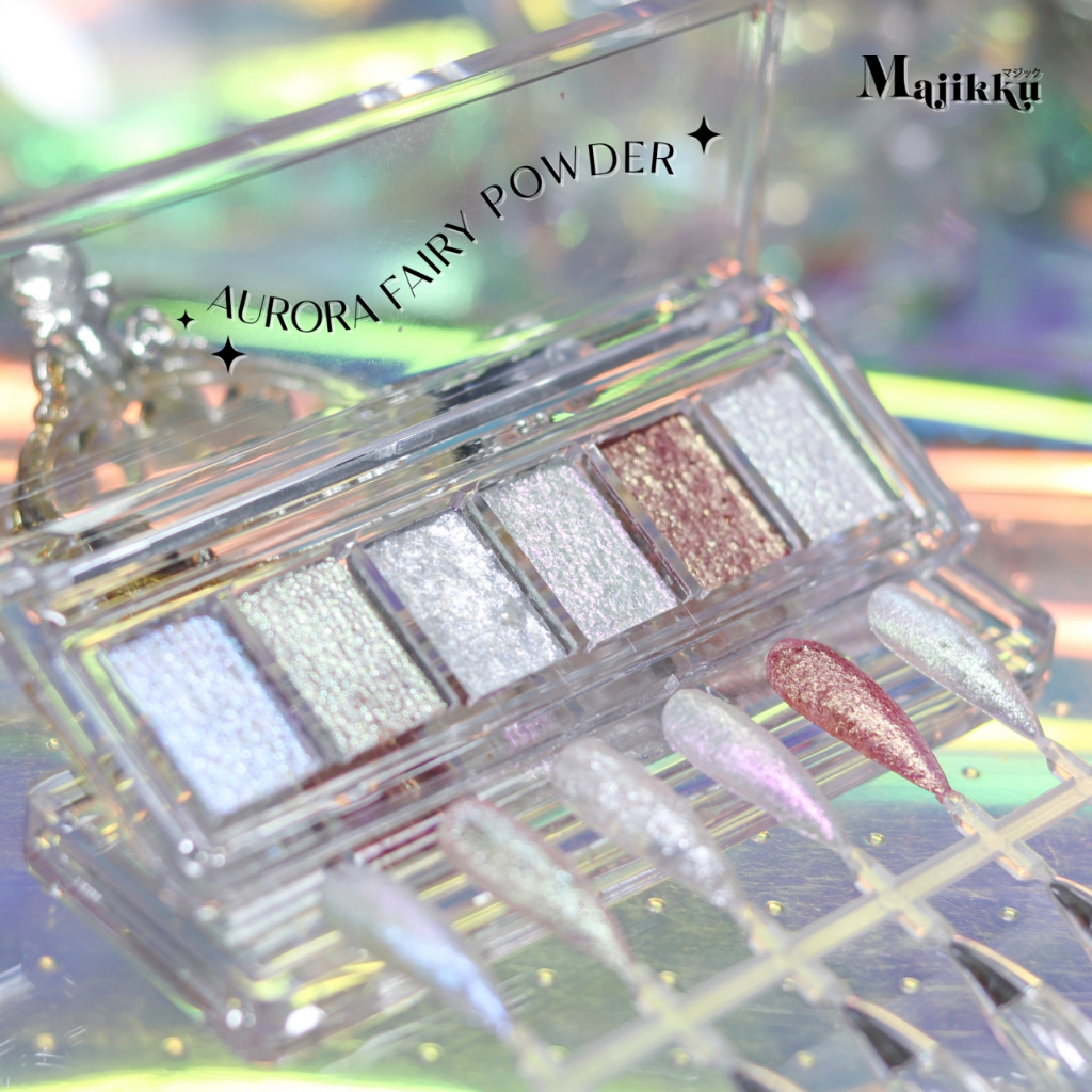 Majikku พาเลตตกแต่งเล็บเนื้อมูซ มูส Aurora Fairy Powder Cream พาเลทออโรร่าเนื้อมูส เม็ดสีชัด