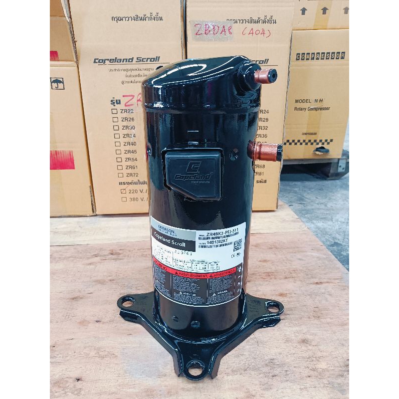 คอมเพรสเซอร์แอร์มือสอง ยี่ห้อCopeland แบบ Sorll รุ่น ZR48K3-PFJ-511 ขนาด 40000 btu น้ำยา R22 ไฟ 220v