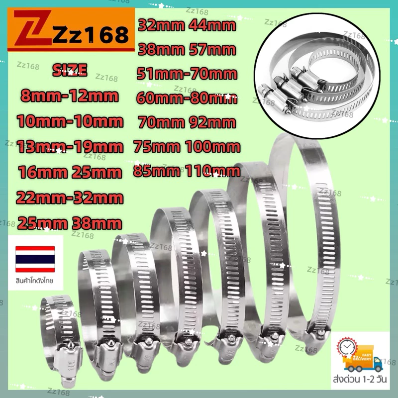 เข็มขัดรัดท่อ สแตนเลส 304 ปรับขนาดได้