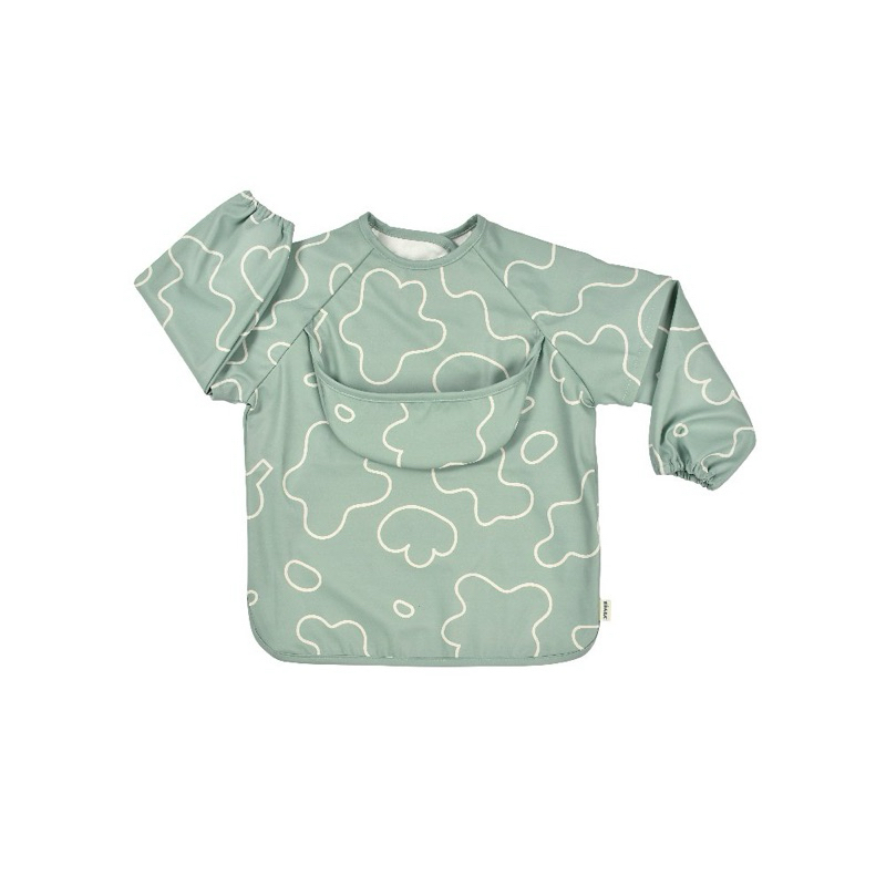 BEABA เสื้อกันเปื้อน 2 in 1 Bib with Removable Sleeves and Pocket - Puddles Green