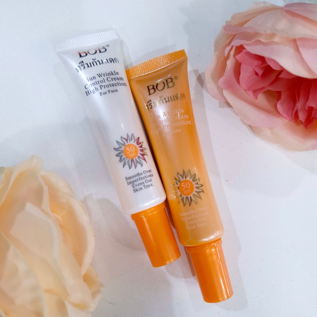 (105B-C) BOB Sun Wrinkle Control Cream SPF50 ครีมกันแดด เนื้อสีขาว และสีเบส เนื้อบางเบา กันน้ำ (ขนาด 25 ก.)