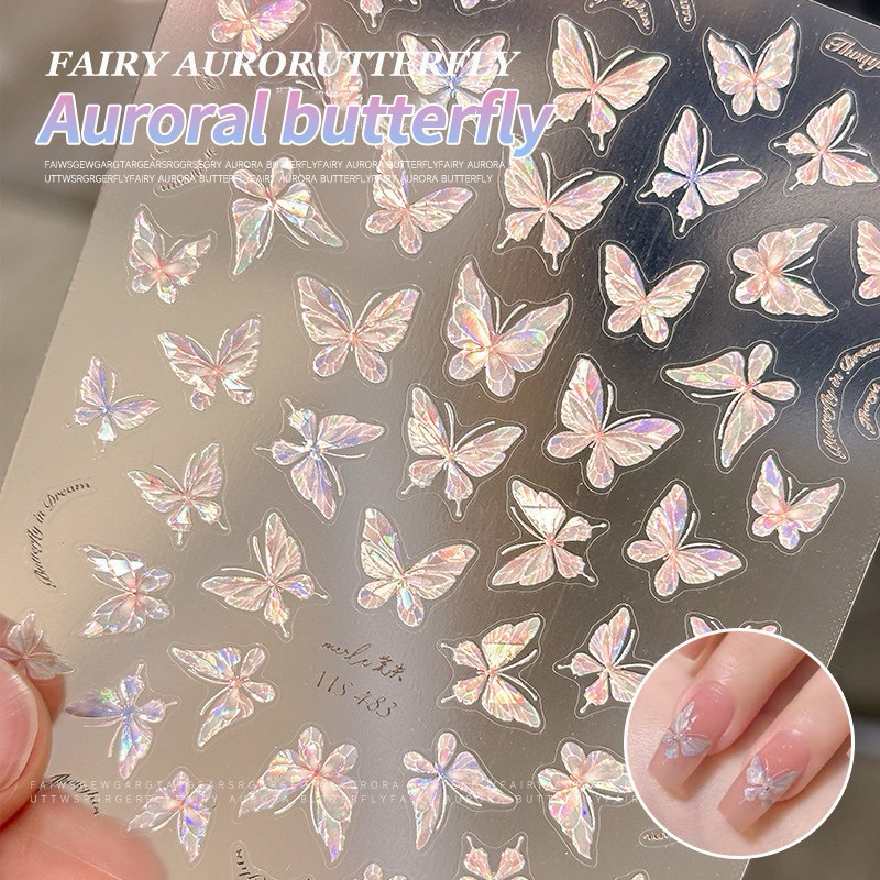 ST.256 ร้านไทย 🇹🇭🇹🇭🇹🇭พร้อมส่ง สติกเกอร์ติดเล็บ (แบบเรียบ) ลายผีเสื้อ#1