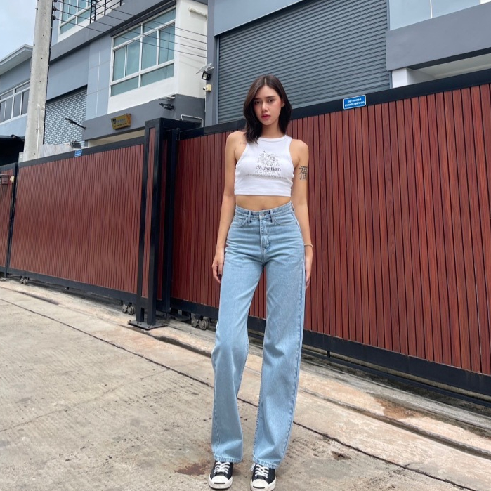 ยีนส์ Nammon Jeans NM01 กางเกงยีนส์กระบอกขาตรง สีอ่อนเรียบ-ผ้าไม่ยืด
