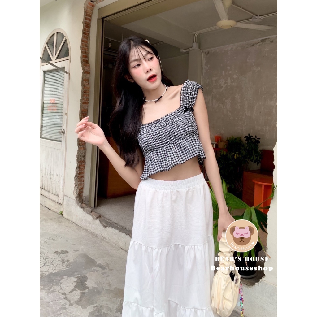 Sacotty Crop เสื้อกล้าม เสื้อครอปลายสก็อต ใส่สบายไม่ต้องรีด