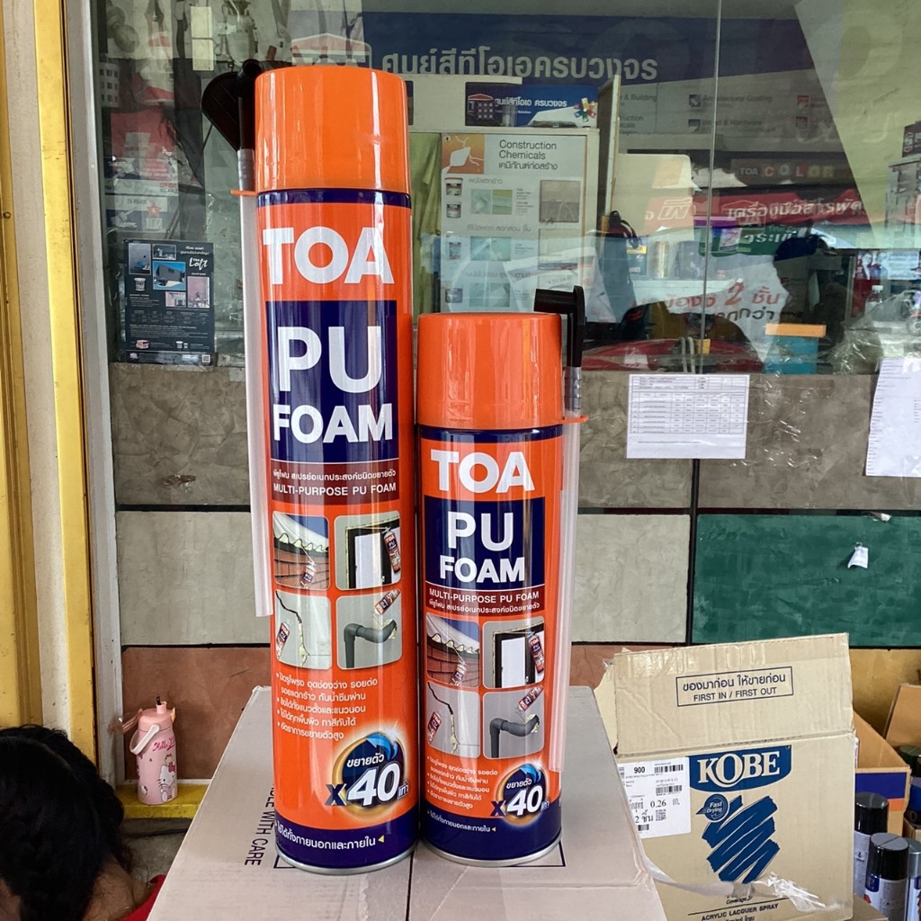 TOA PU FOAM lot ผลิตไหม่ล่าสุดในประเทศไทย พียูโฟม มีหลอดฉีด โฟมอุดรอยรั่ว