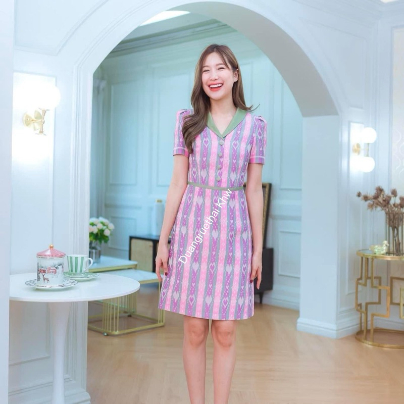 ชุดผ้าไทยสีชมพูพาสเทลจากร้านLa sisters