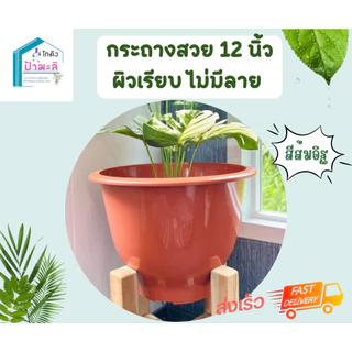 กระถางสวย 12 นิ้ว ผิวเรียบ ไม่มีลาย แข็งแรง