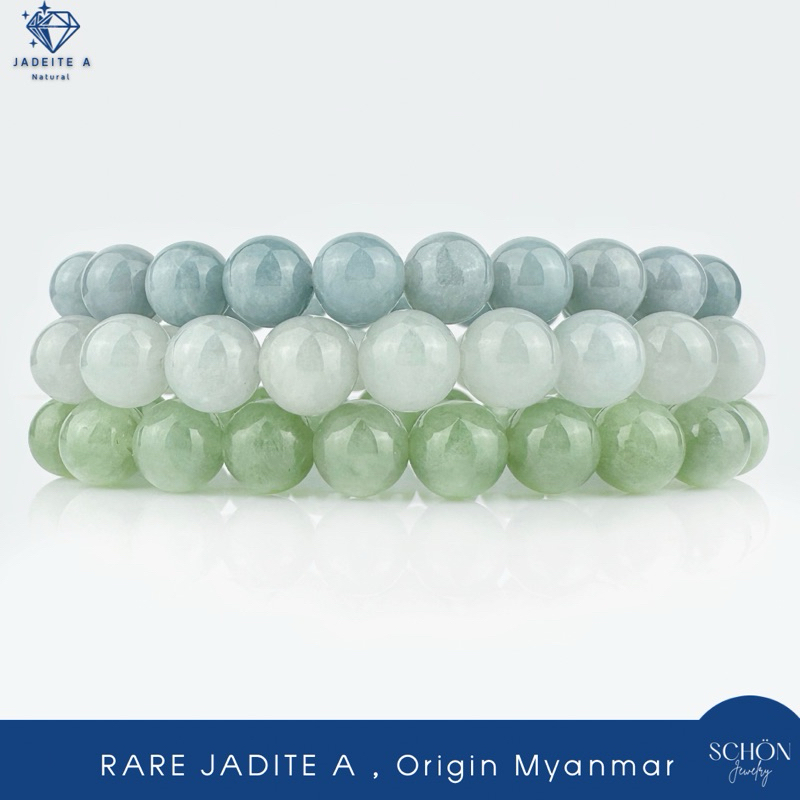 9JA-LIMITED สร้อยข้อมือหยกแท้ กำไลหยกแท้ หยกพม่า สีเขียวแอปเปิ้ล สีบลู สีขาว ขนาดเม็ด 8.8mm-9mm เนื้อดี สีชัด