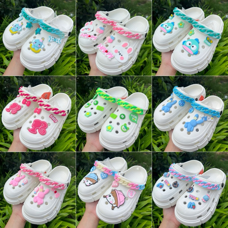 พร้อมส่ง รองเท้าหัวโต ทรงรถถัง ติดตัวการ์ตูนน่ารักๆ พื้นสูง 4 ซม. (ต่อ)