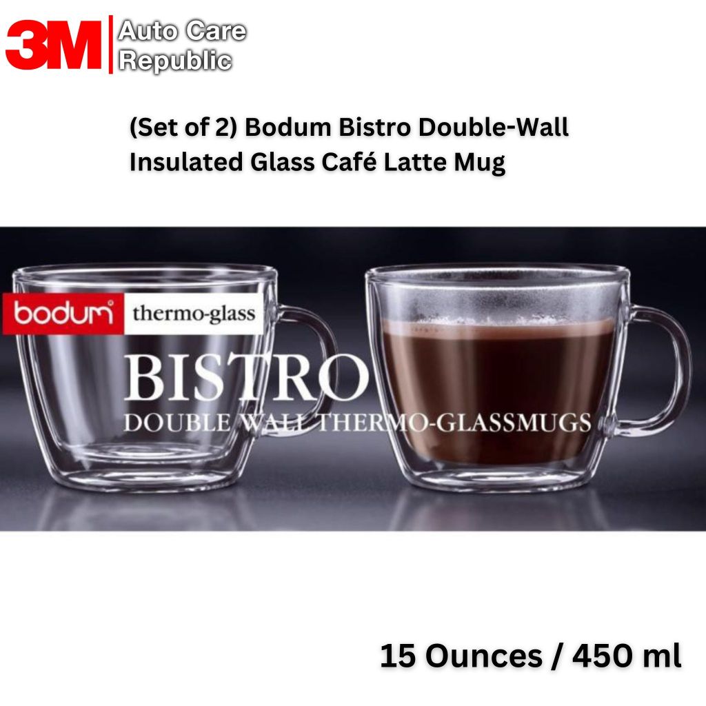 (Set of 2) Bodum Bistro Double-Wall Insulated Glass Café Latte Mug 15 Ounces / 450 ml