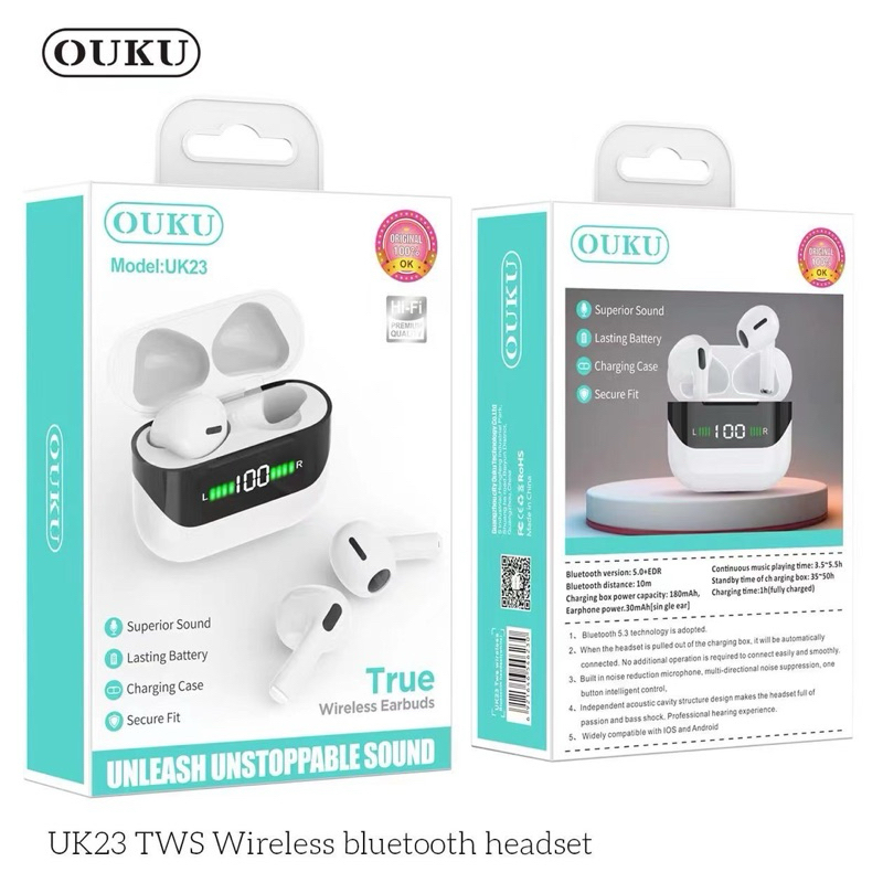 NEW!! OUKU UK23 หูฟังบลูทูธTWS wireless bluetooth headset Ver.5.3 หูฟังไร้สาย คุณภาพเสียงชัด เชื่อมต่อง่าย พร้อมจอ LED