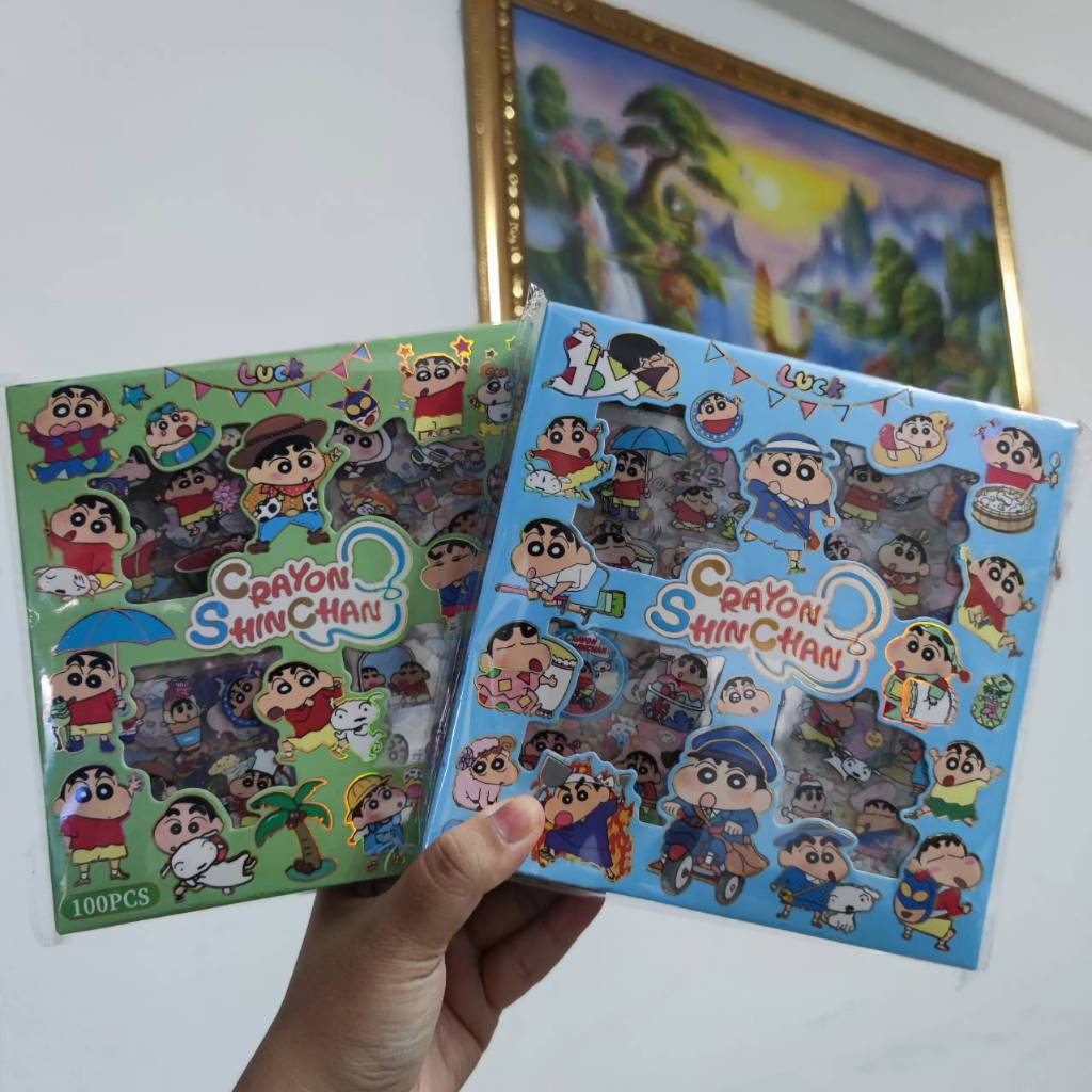 สติ๊กเกอร์ ชินจังจอมแก่น 96-100แผ่น พร้อมกล่อง Sticker PVC น่ารักกันน้ำ ตกแต่ง