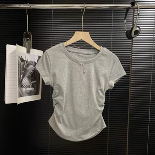 พร้อมส่งในไทย** เสื้อผ้าผู้หญิง แขนสั้น เอวแคบ สลิม สไตล์เกาหลี Y119