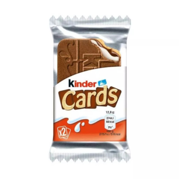 Kinder Cards เวเฟอร์อบกรอบสอดไส้ ช๊อคโกแลต/นม น้ำหนัก 25.6 กรัม