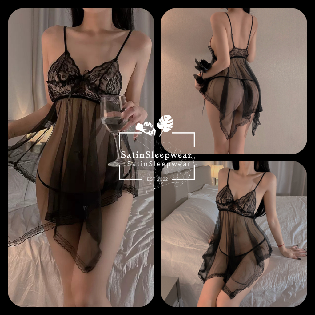 Satin Sleepwear✨✨ชุดเดรสตาข่ายเซ็กซี่ ชุดนอนไม่ได้นอนชุดนอน เซ๊กซี่💐💐วัสดุมีความบาง เบาและราคาถูกจัดส่งจากประเทศไทยH1127