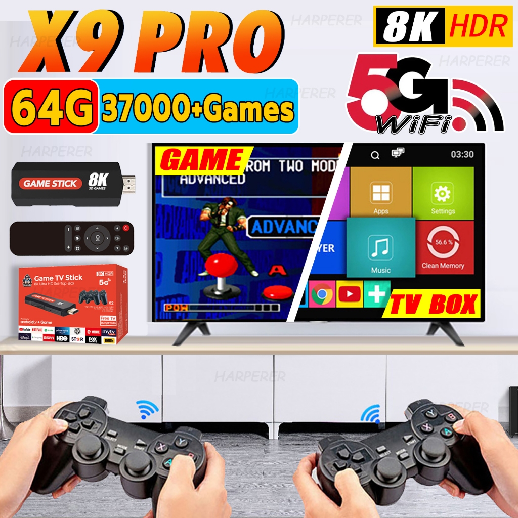 game stick X9 Pro Game Stick เครื่องเกม 8K 37000 HDMI 3D Game controller เครื่องเล่นเกมย้อนยุค เกมพก