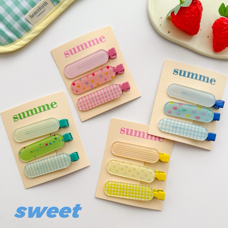 Cute 296 กิ๊บติดผม กิ๊บหนีบผมวงรีซัมเมอร์ 3 ชิ้น/แพ็ค