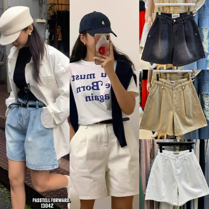 🇰🇷New🇰🇷  Korea darim short denim jeans ยีนขาสั้นกำลังสวย ผ้ายีนฟอกเนื้อดีผ้าไม่ยืด ดีเทลจีบหน้าใส่ออ