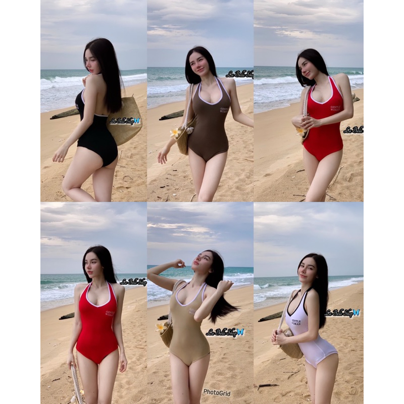 mnv_shop body suit บอดี้สูทคล้องคอ คอวีแต่งแถบ ผ้าเรย่อน