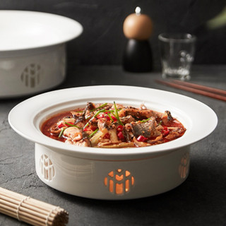 ชามหม้อไฟแบบจีน ด้านล่างเป็นช่องให้ใส่ไฟเพิ่มความร้อนขนาดใหญ…