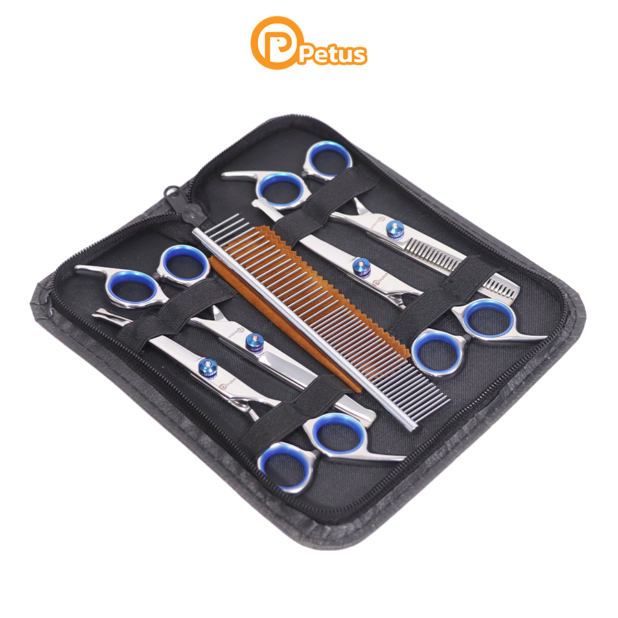กรรไกรตัดขนสุนัข 7in1 ชุดกรรไกรตัดขน Kanimal ตัดขนสุนัข ที่ซอยขน แถมกระเป๋า Pet Grooming Set