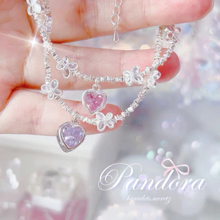 ลด80฿🪞 New ~ Pandoraa 🎀🩷โค้ดหน้าร้าน🎀🩷 สร้อยข้อมือผีเสื้อชุบเงินแท้ หัวใจ ชมพู ม่วง (135) เครื่องประดับ