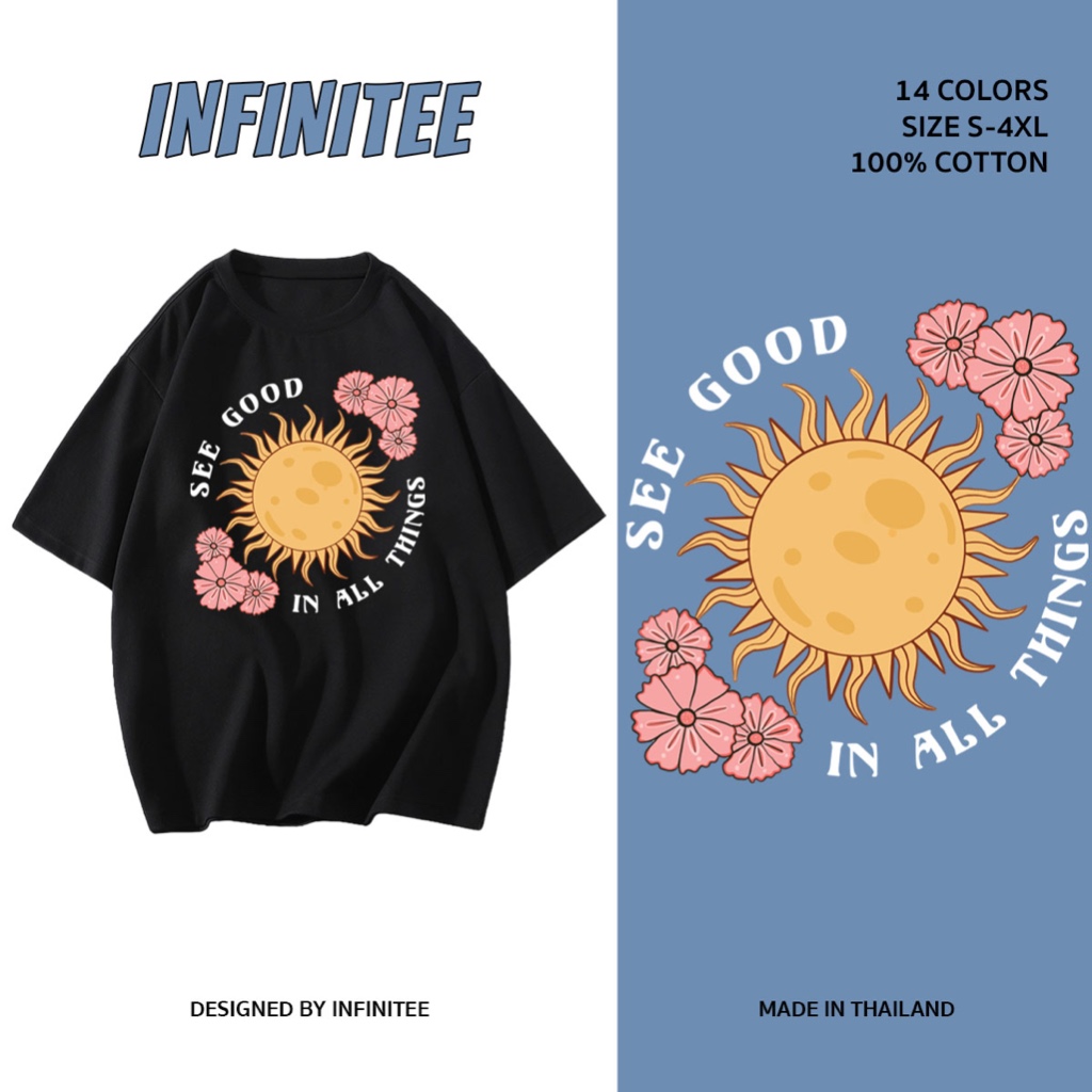 (จัดส่งตลอด 24ชั่วโมง) INFINITEE เสื้อยืด Cotton ลายการ์ตูน เนื้อผ้านุ่ม ใส่สบาย 14 สี S-4XL I0087