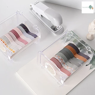 *สินค้าพร้อมส่ง* กล่องเก็บ Masking Tape กล่องใส่เทปตกแต่ง แท่นตัดเทปวาชิ แกนตัดพลาสติกสีขาว วางซ้อนกันได้ ดีไซน์น่ารัก
