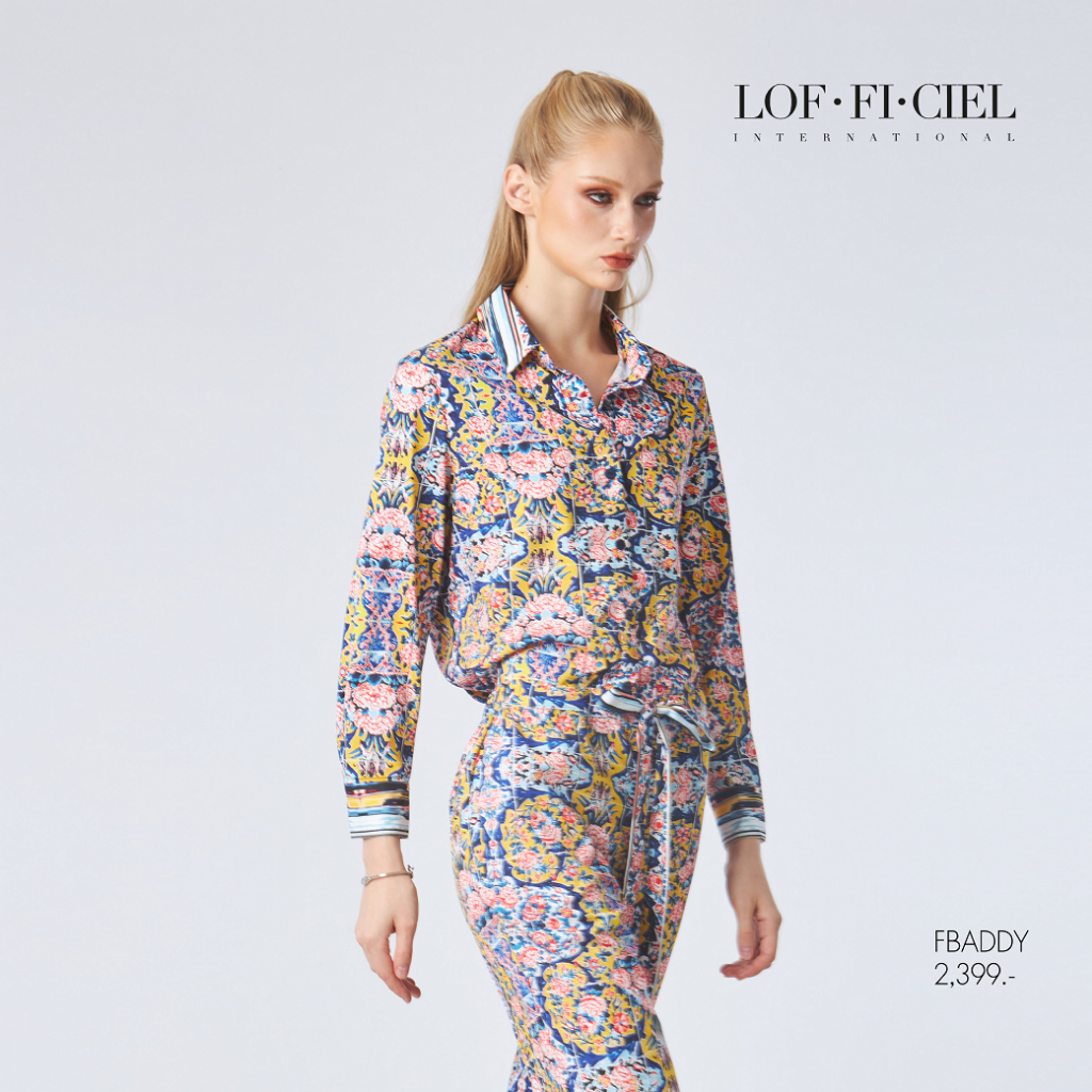 LOF-FI-CIEL เสื้อเชิ้ตผู้หญิงแขนยาว Vase tile สีกรมเหลือง FBADDY