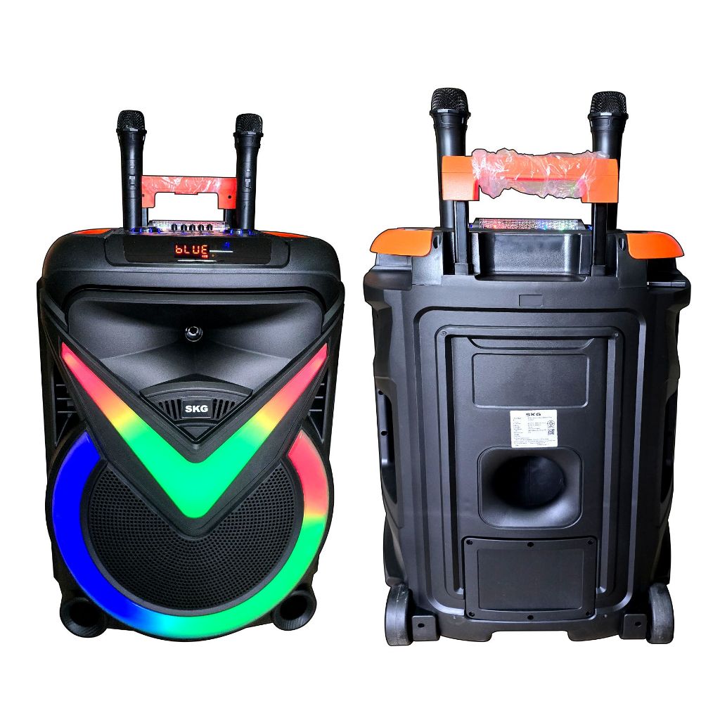 SKG ลำโพงล้อลาก 18 นิ้ว 80W RMS. เบสหนัก ตับๆ ไมค์ลอย 2ตัว ไฟวิบวับ (ปิด-เปิดได้) รุ่น AV-5809 สีดำ
