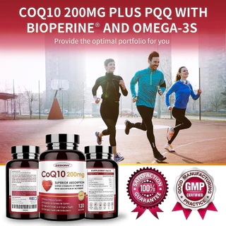 ZEBORA CoQ10-200mg-Softgels with PQQ, BioPerine & Omega-3, 120 Servings Coenzyme Q10 (No.3196)